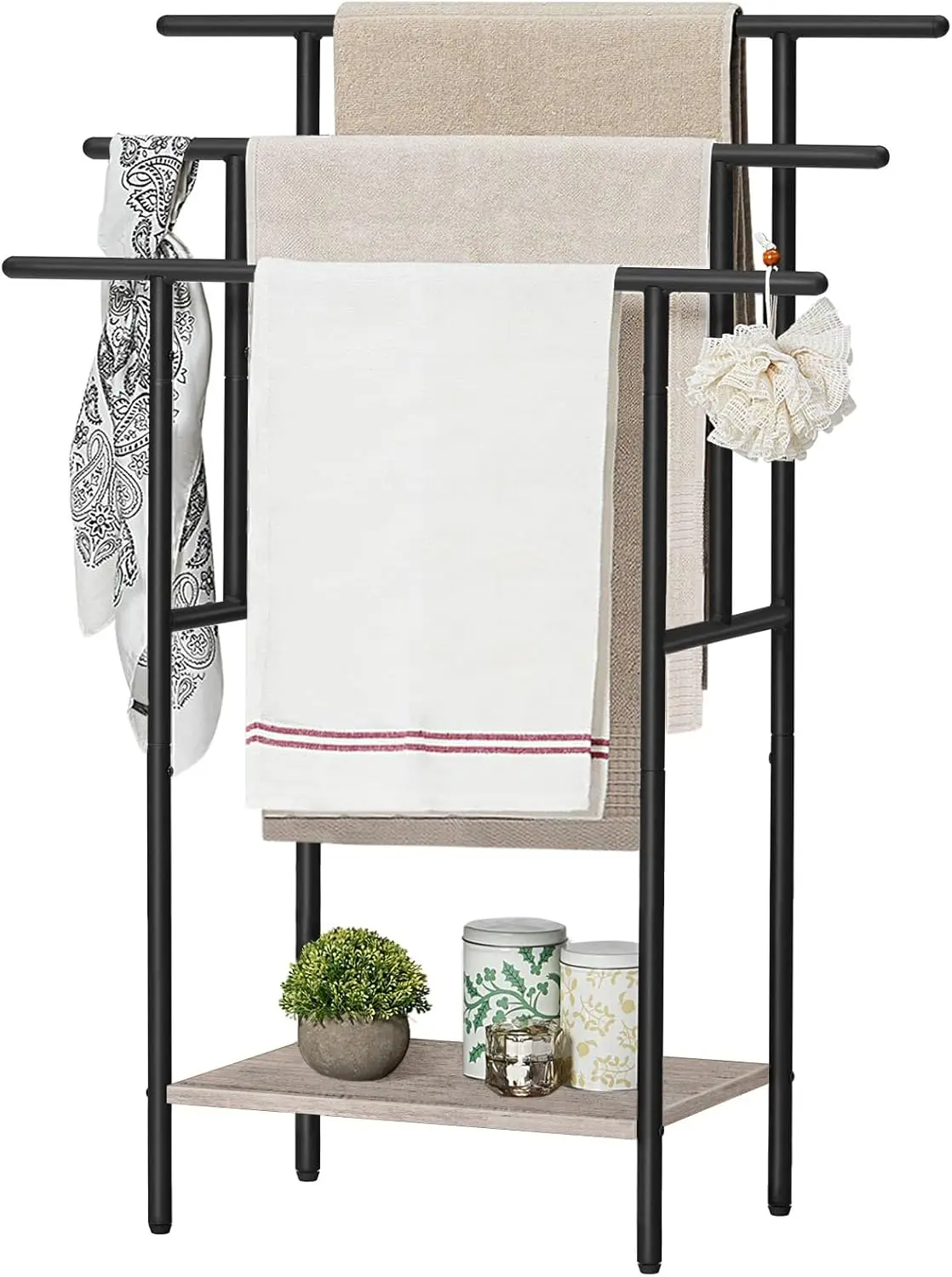 

39.4" Tall Freestanding Towel Rack for Bathroom, 3 Tier Stepped Blanket Rack with Shelf, Oversized Bath Towels Drying and