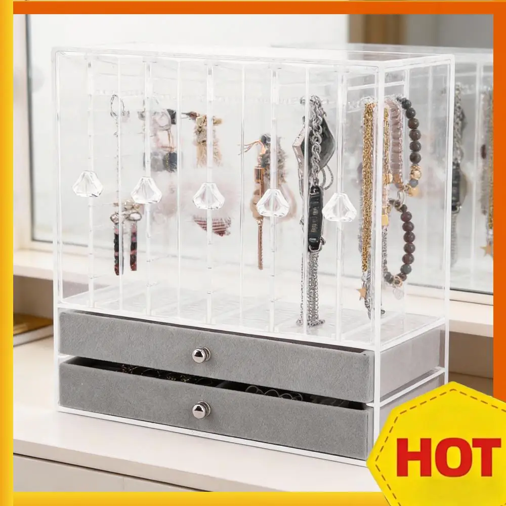 

Earring Display Stand Holder with Slide-Out Drawers Clear Jewelry Storage Box for Hair Ties Bangles Bracelet Rings Watch