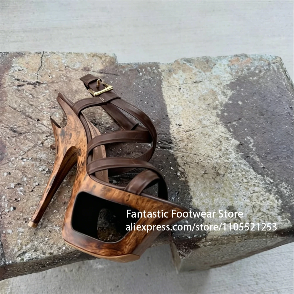 Sandal Hak Tinggi Motif Kayu d - Women Shoes Formal ulasan dan harga