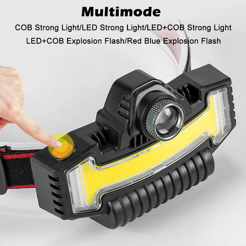 Zoom XPE COB LED Headlamp Multi-function Lamp Rechargeable Headlight Outdoor Waterproof Fishing Portable Strong Light Flashlight