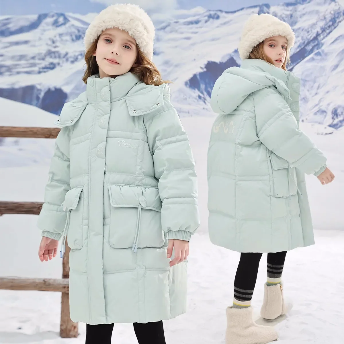 

Winter Warm Girls Long Hooded Zip Crystal Buttons Puffer Jackets School Kids Thick Coat Top Children Outfit Windbreaker 5-16 Yr