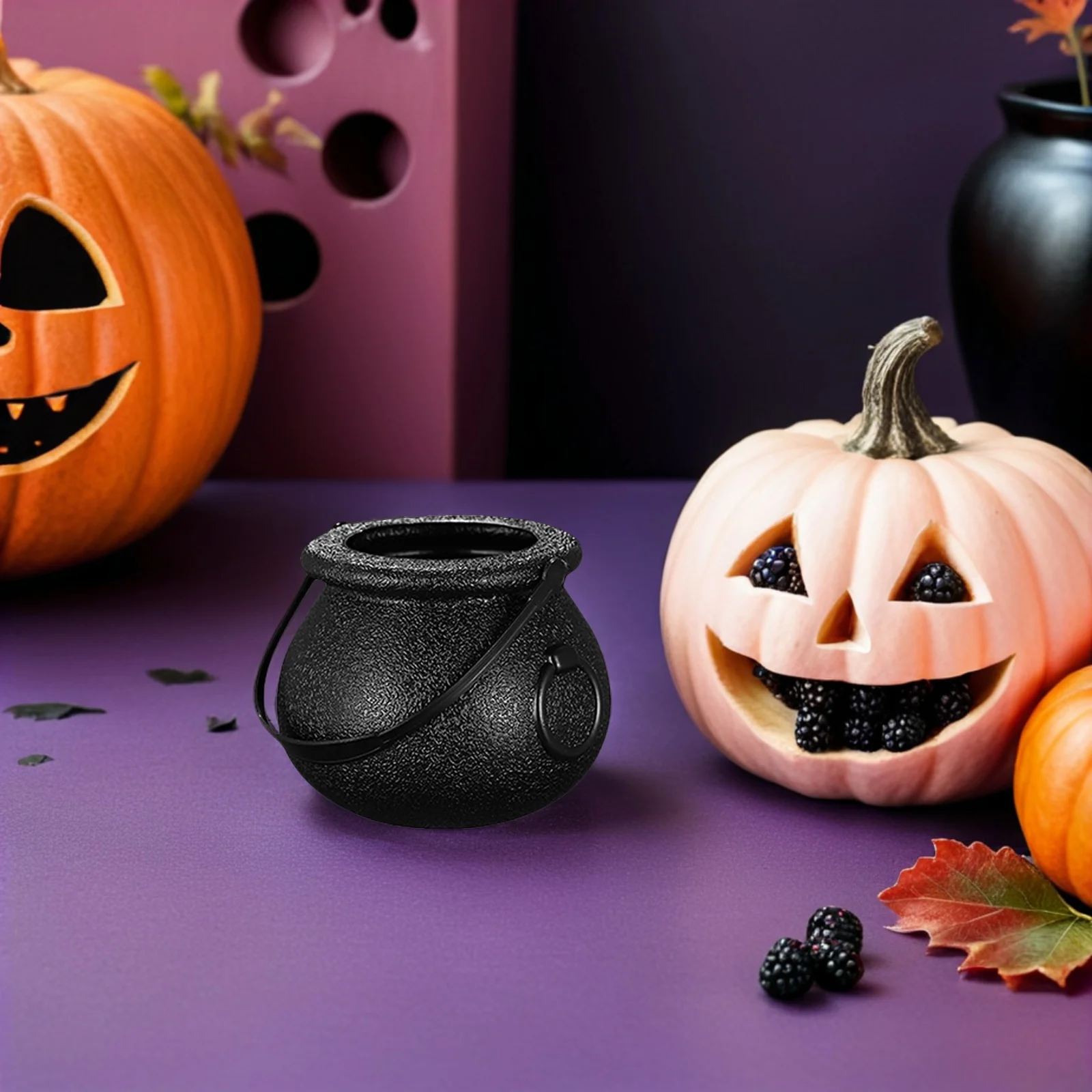 

12pcs Halloween Candy Cauldron Plastic Bucket Kettle Holder For Party Supplies Decor Trick Or Treat Container Jar Bowl Pot