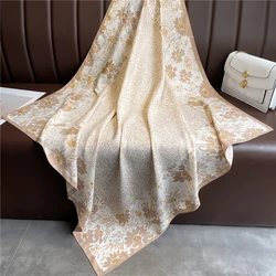 Stampa Twill di seta 90 cm Sciarpa quadrata Donna Lusso floreale Capelli Fazzoletto da collo Scialle Avvolge Bandanda Hijab Foulard Fascia per la testa Echarpe