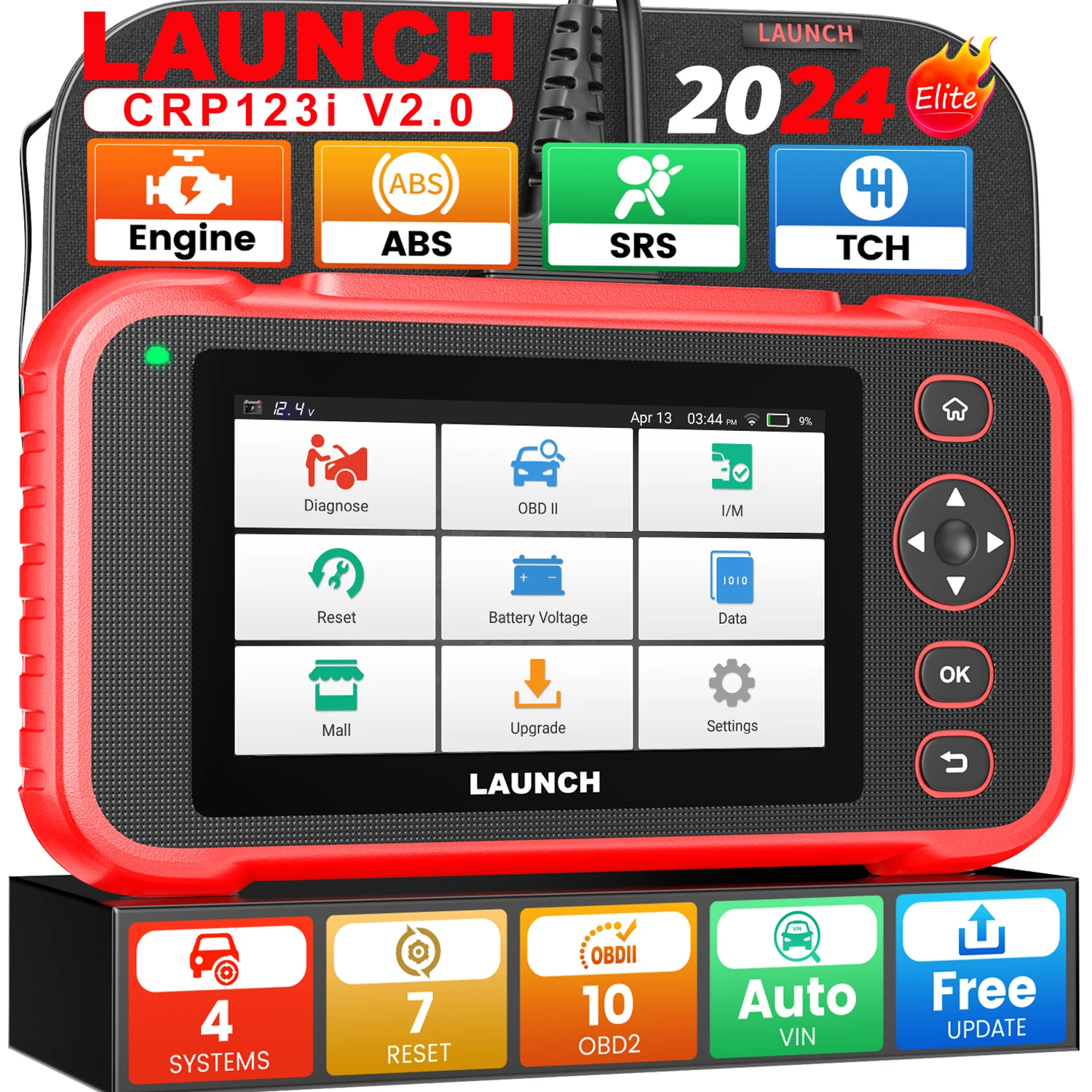 LAUNCH CRP123I V2.0 OBD2 Car Scanner OBD2 Scanner 2024 New 4 Systems Diagnostic Scanner with 7 Resets ABS Bleeding SAS Throttle