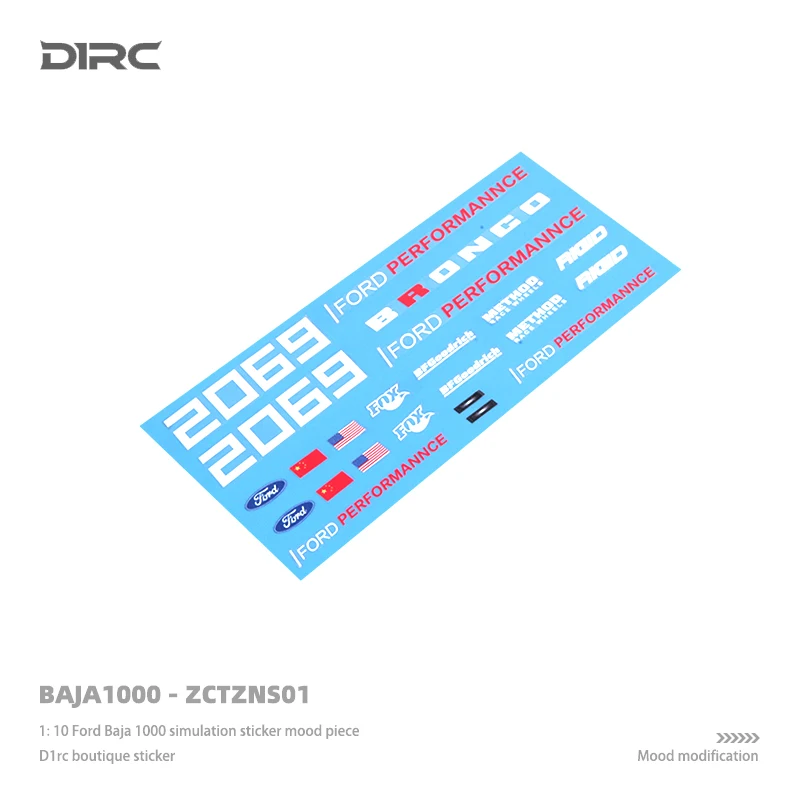 D1RC Baja baja1000 wyścigi bronco R symulacja przezroczysta naklejka na 1/10 zdalnie sterowany samochód gąsienicowy TRX4 Ford Fierce Horse akcesoria