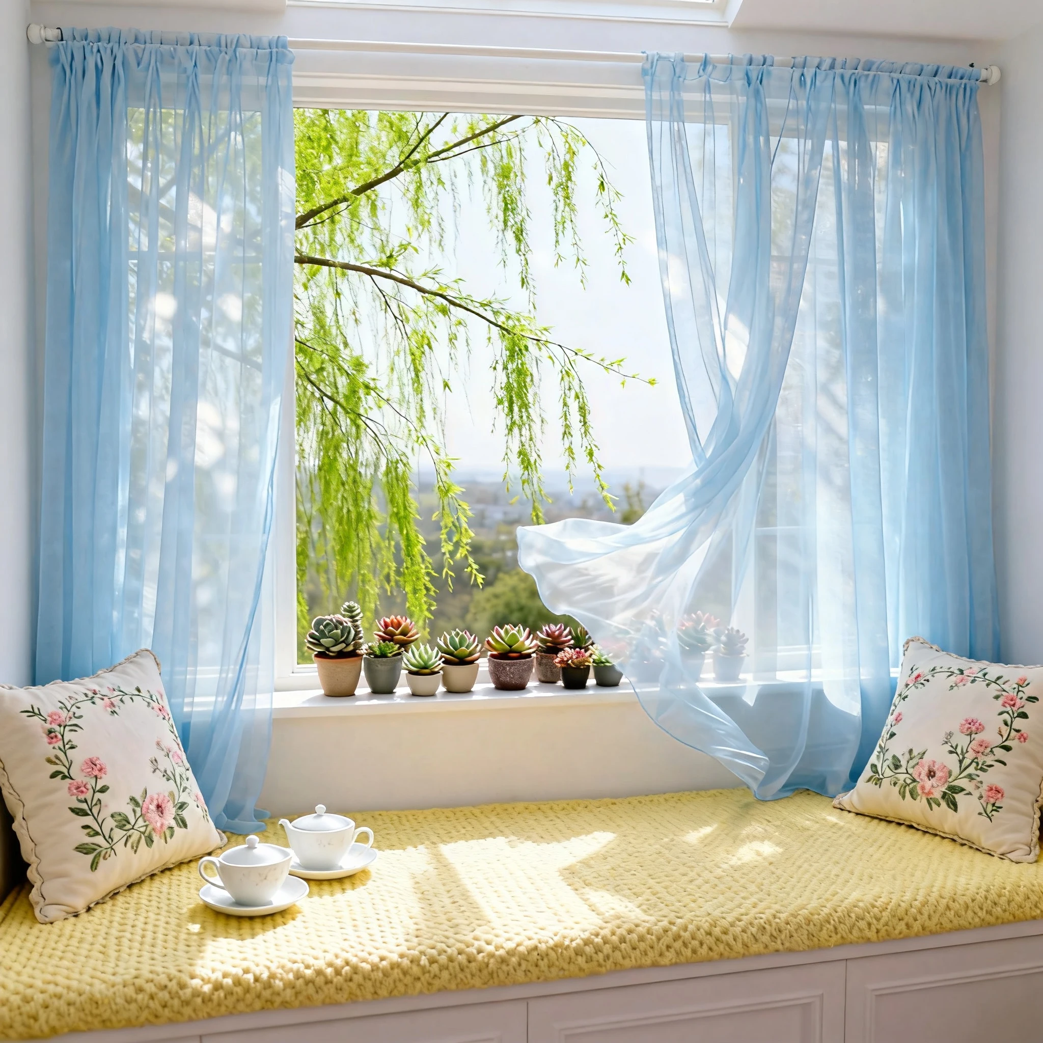 Cortinas de tule transparente azul celeste, cortinas de janela com filtragem de luz de primavera de Páscoa para casa, quarto, sala de estar