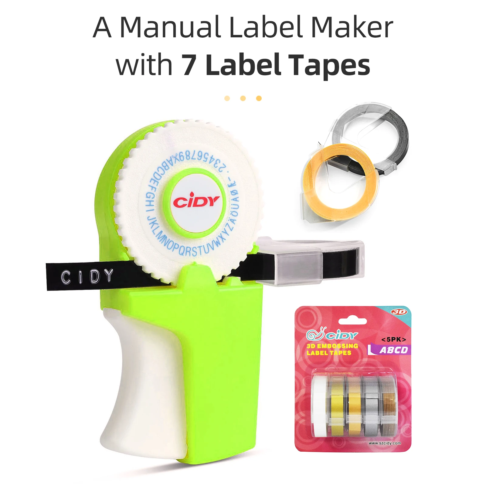 

Manual 3D Embossing Label Maker DIY Mini Typewriter Machine with 7 Label Tape Rolls 9mm*300cm Handheld Labeler for Home School