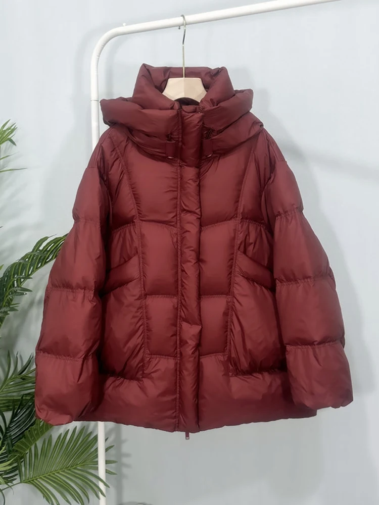 Warm Hooded down jacket Women's Oversize 2026 Winter Pockets Long sleeve puffer coat Female Outwear Solid color INKEO DJ637