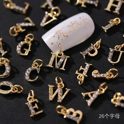 10/26Pcs Pierced Hoop Alphabet 3D Nail Art Charms (0-9)/A-Z Dangle Letter Nail Decorations Gold/Silver Number Manicure Pendant