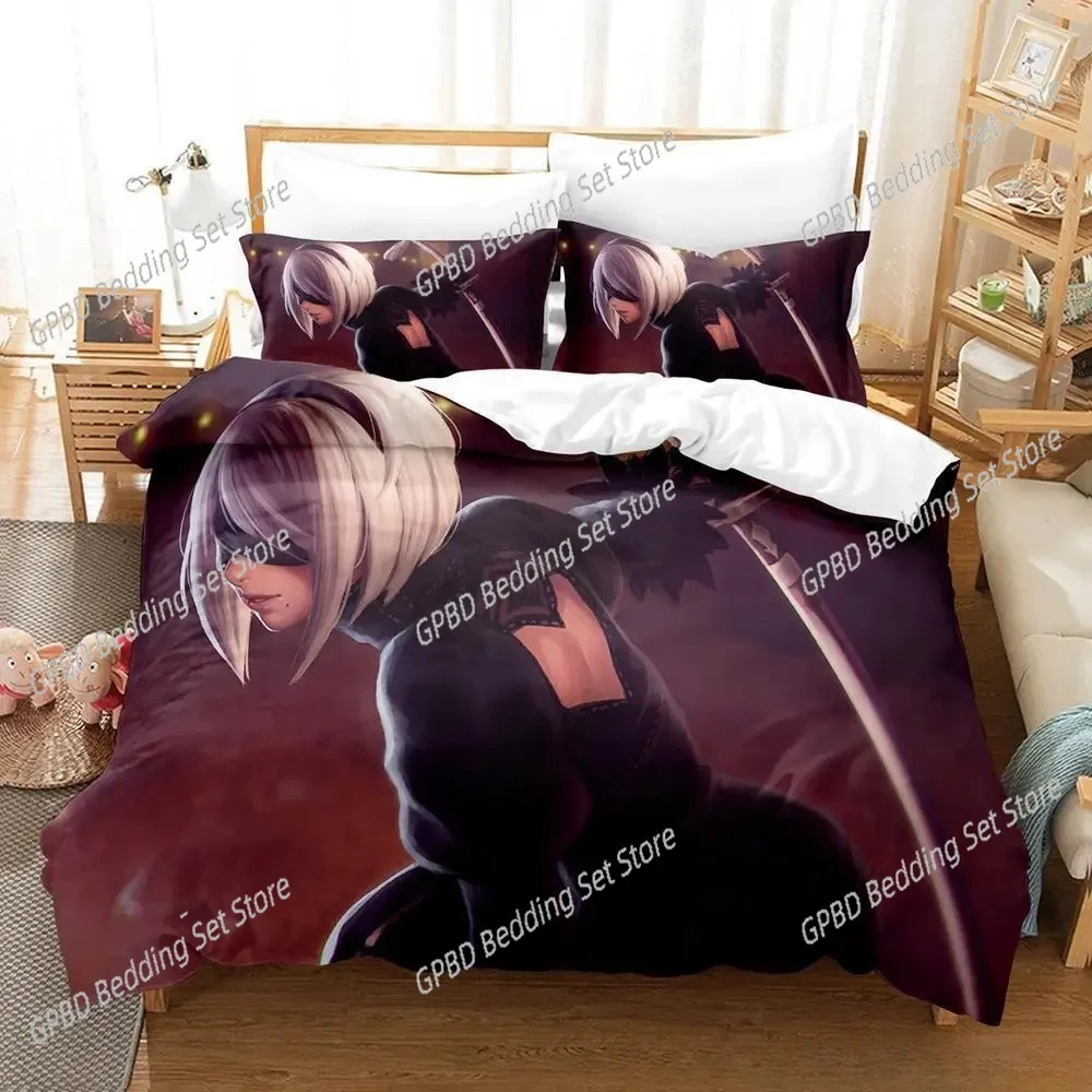 

Game NieR Automata 3D Bedding Set Duvet Cover Pillowcases Single Twin Full Queen King Size Home Decor Quilt Boys Gift