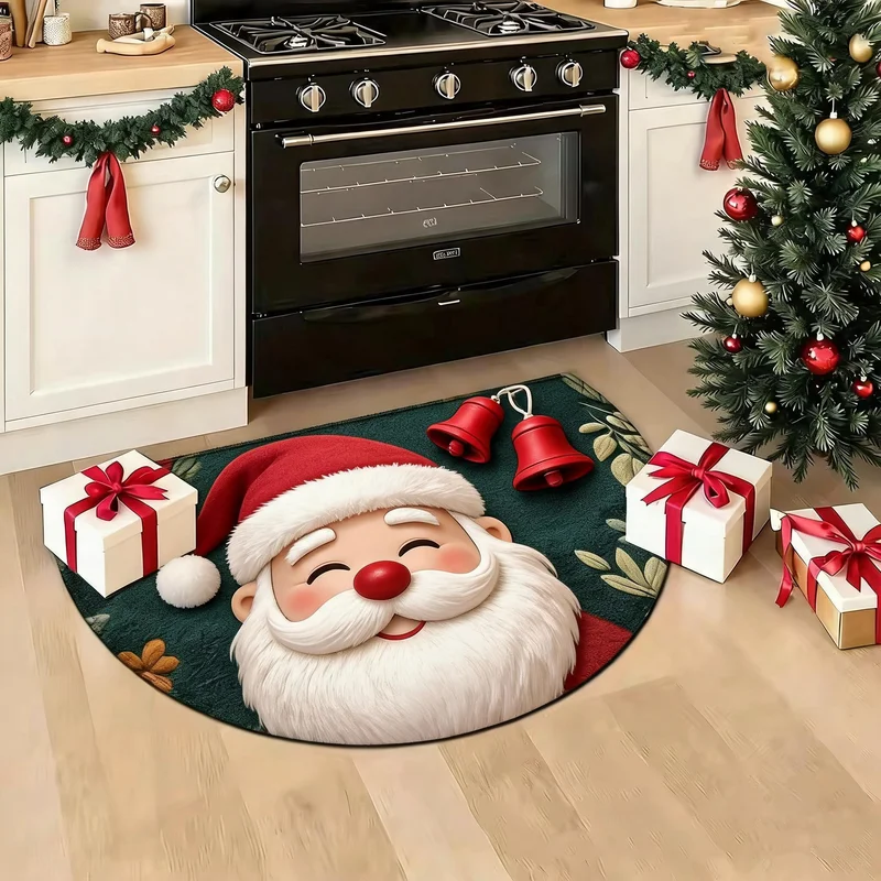 VIKAMA Christmas Santa Claus Rug 2027 Happy New Year Holiday Decor Half Round Doormat Green Semicircle Christmas Holiday Decor