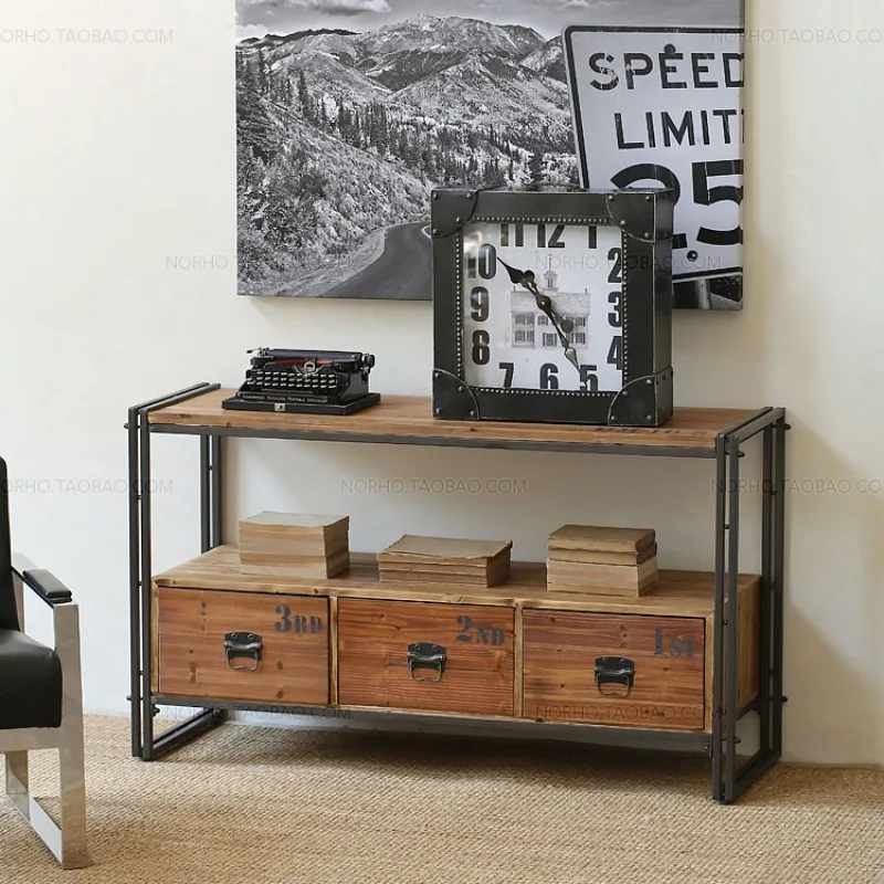 

Американский старинный шкаф из массива дерева, шкаф с тремя ящиками, ретро-шкаф для гостиной, прихожей, шкаф из кованого железа, шкаф для хранения.