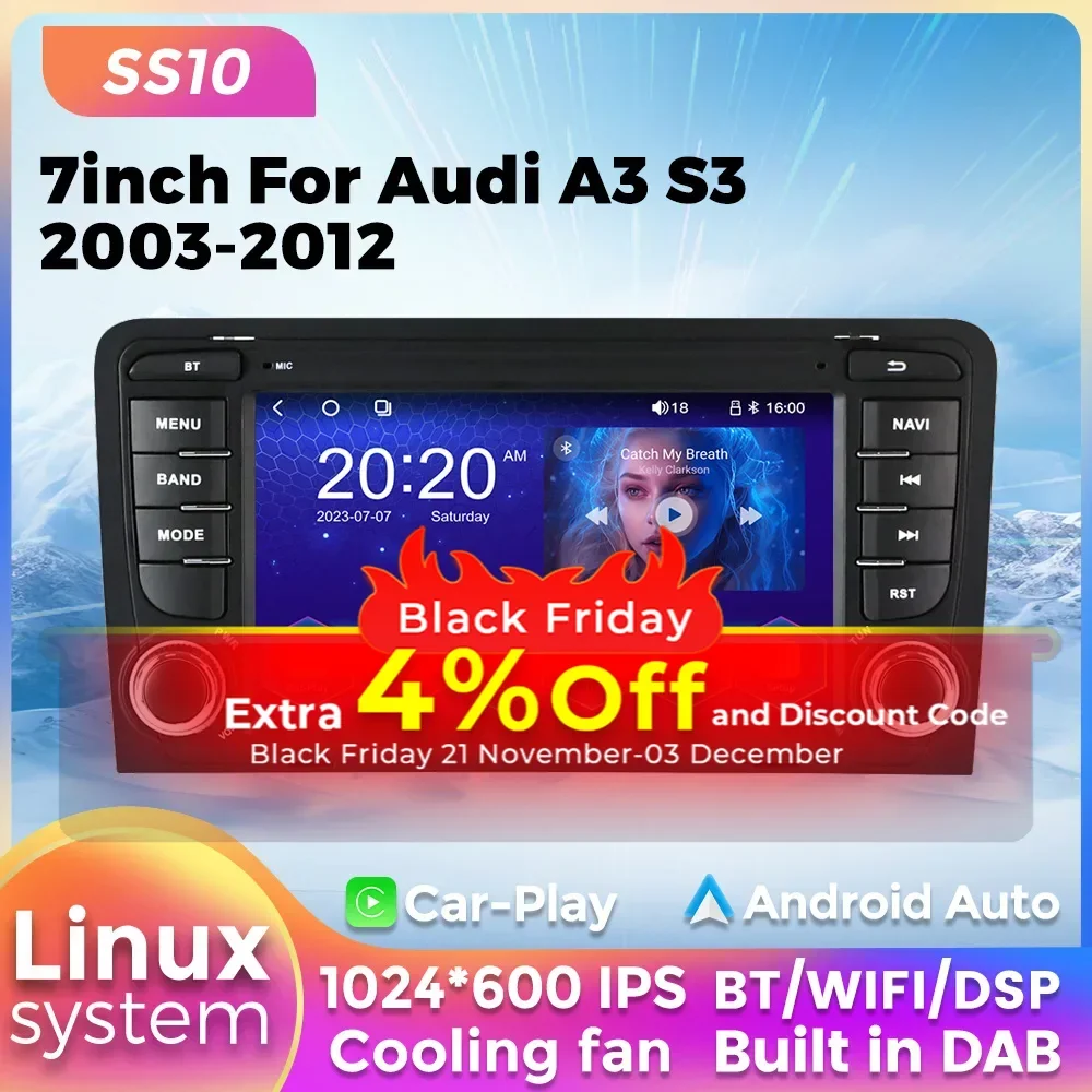 For Car Radio Audi A3 8P 2003-2011 S3 RS3 Sportback 7inch Linux System Multimedia Player Wireless Carplay Android Auto WIFI DAB