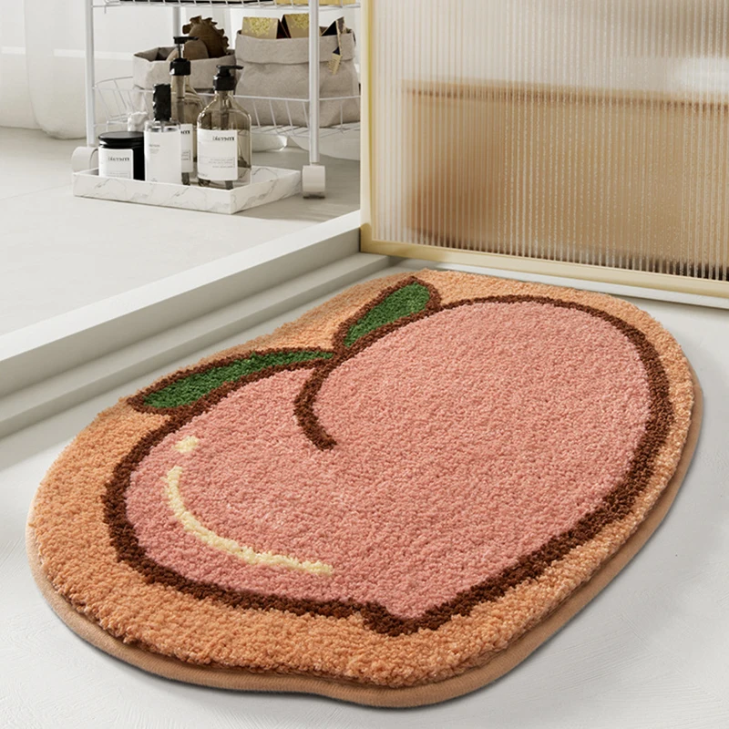 Peach Shape Bathroom Rugs Micro-fiber Floor Mat Anti-skid Carpet Strong Absorbent Flocking Quick Drying Home Floor Mat