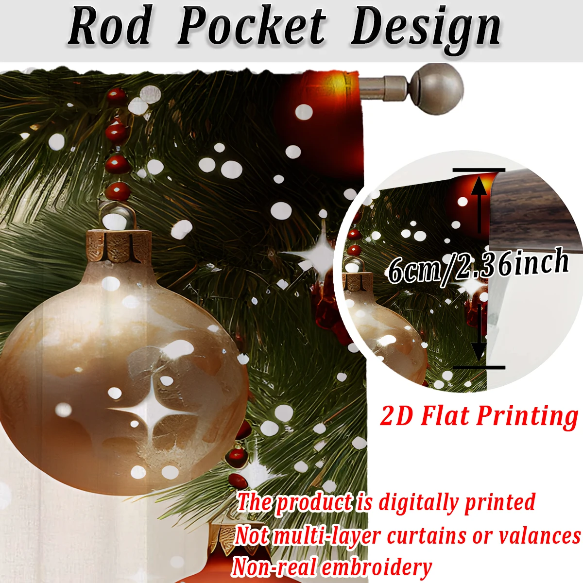 ستارة شفافة مطبوعة مسطحة لعيد الميلاد مع مدينة ثلجية لعيد الميلاد، لغرفة المعيشة وغرفة النوم وديكور النوافذ وأجواء الحفلات