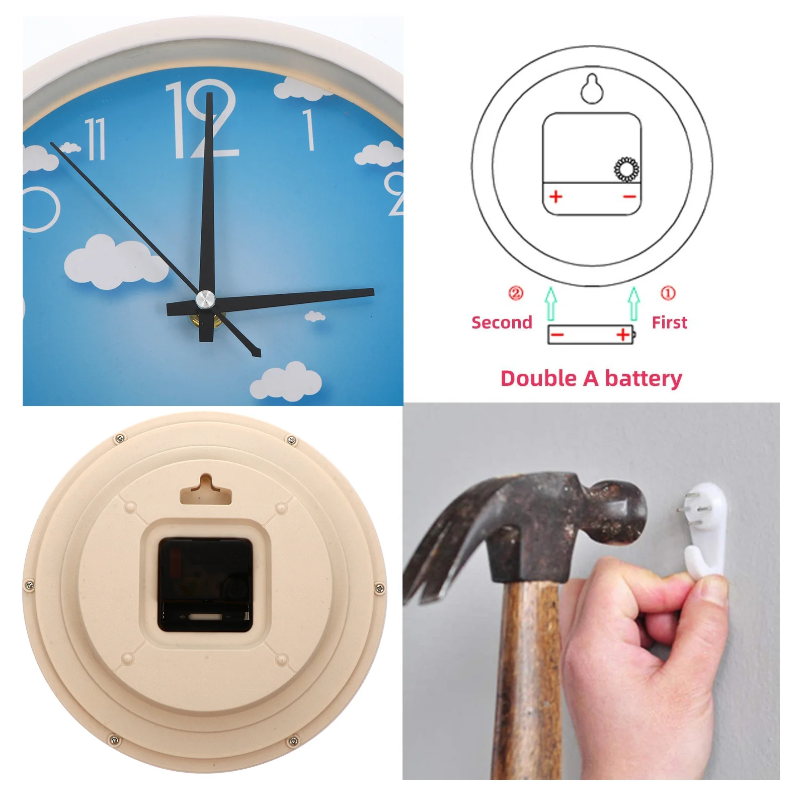 

Wall Clock Modern Round Hanging Clock High-Gloss Cloud Pattern Waterproof Decorative For Home Office Bedroom