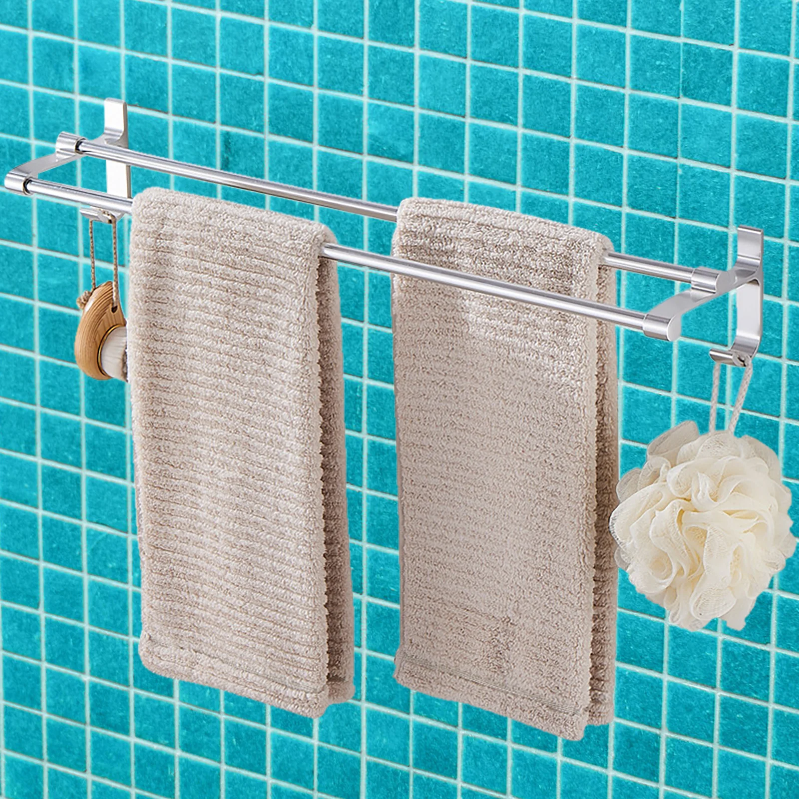

1Set Wall-Mounted Towel Holder Nail-Free Bathroom Towel Storage Rack Iron Bar Household Hanging Organizer Scratch-Resistant