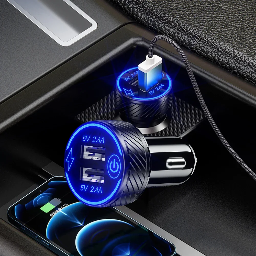 Dual USB Dual USB Port Car Charger Socket with Blue LED Touch Switch 4.8A Cigar Lighter Socket Adapter Cigarette Lighter Adapter