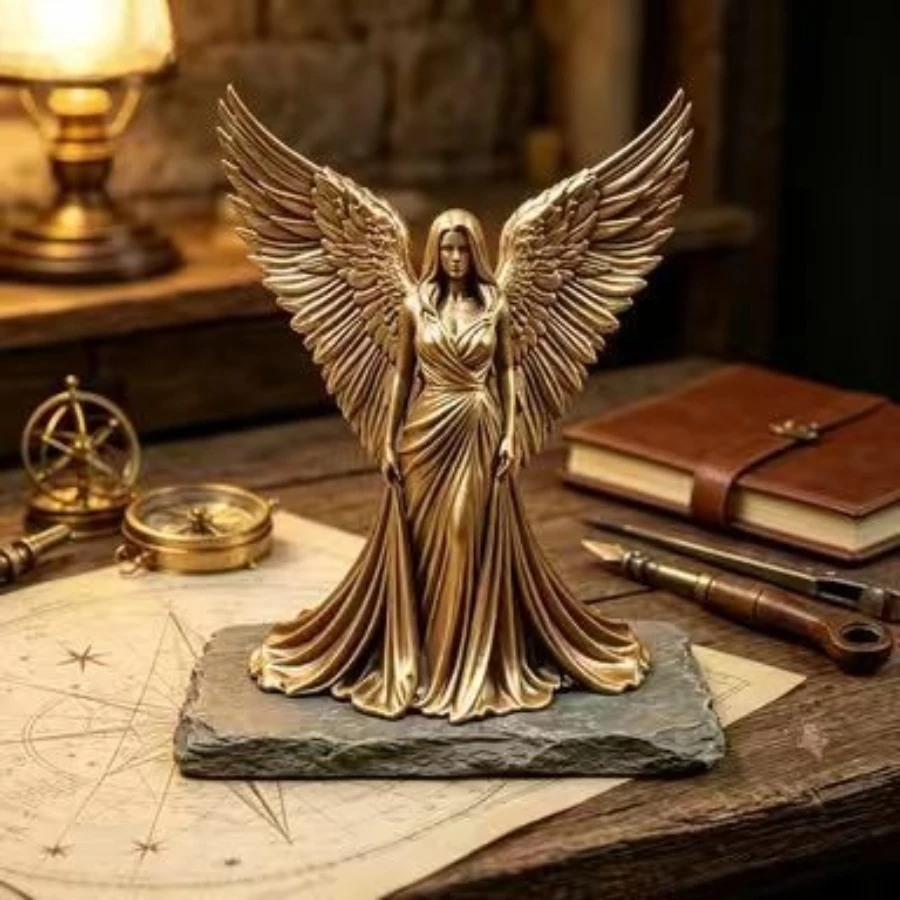 Big Winged Angel Statue Elegant Long Skirt Female Angel Statue 13cm Model Desktop Bookshelf Home Decoration DIY Painting