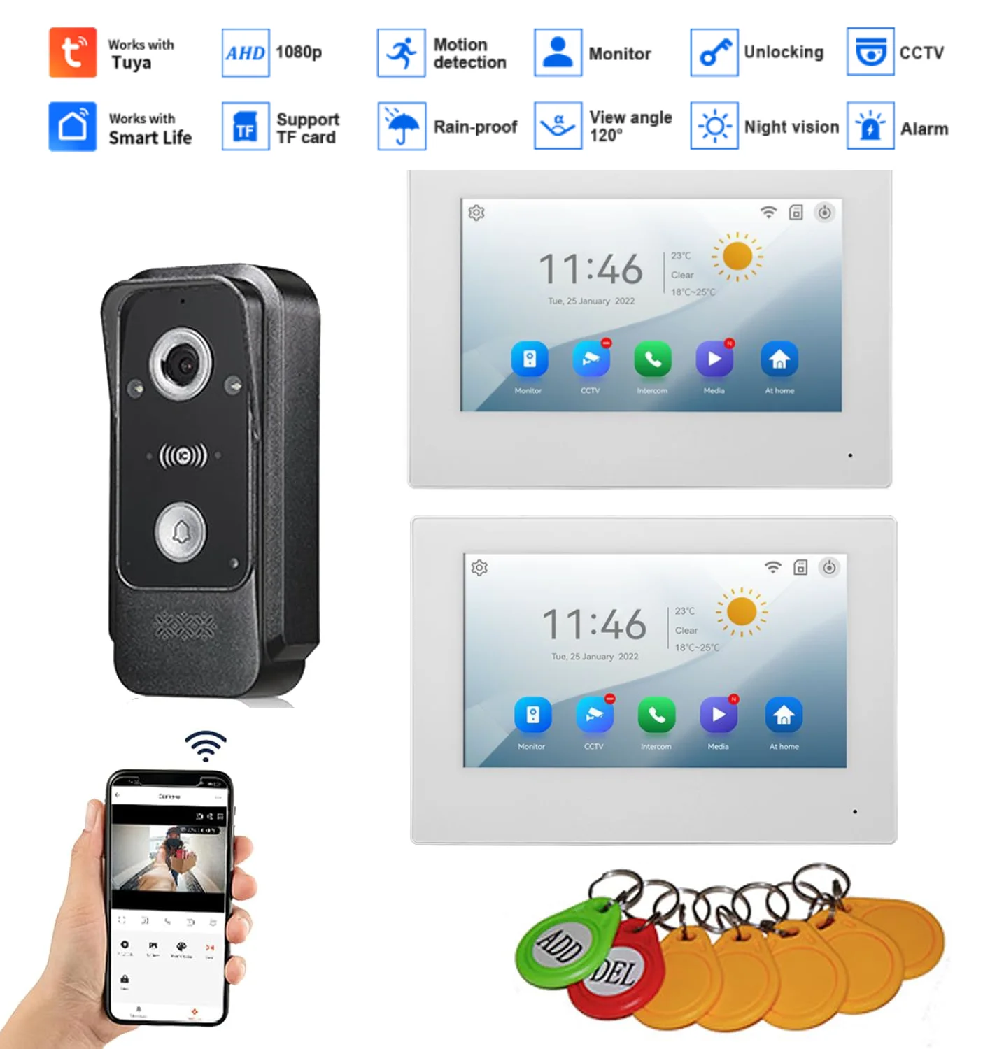 7 Inch Tuya Smart Video Doorbell 1080P HD WiFi Touch Monitor RFID Unlock Building Intercom Video Door Phone For Home House Safe