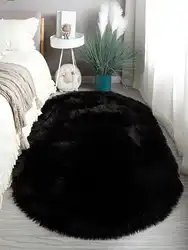 Imitation Sheep Black Oval Carpet Cloakroom Household Bedfront Cushion Long Hair Living Room Carpet