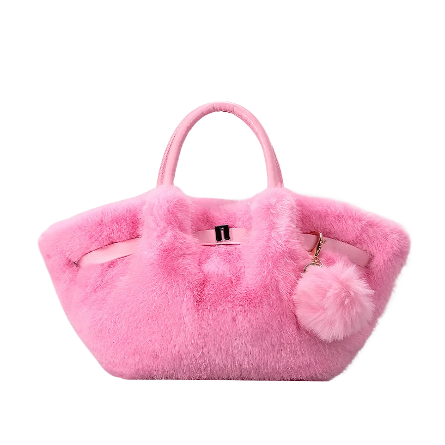 

Women's Furry Handbag Bucket Bag- Pleated Boho Shoulder Crossbody Bag, Cute Fuzzy Basket Tote