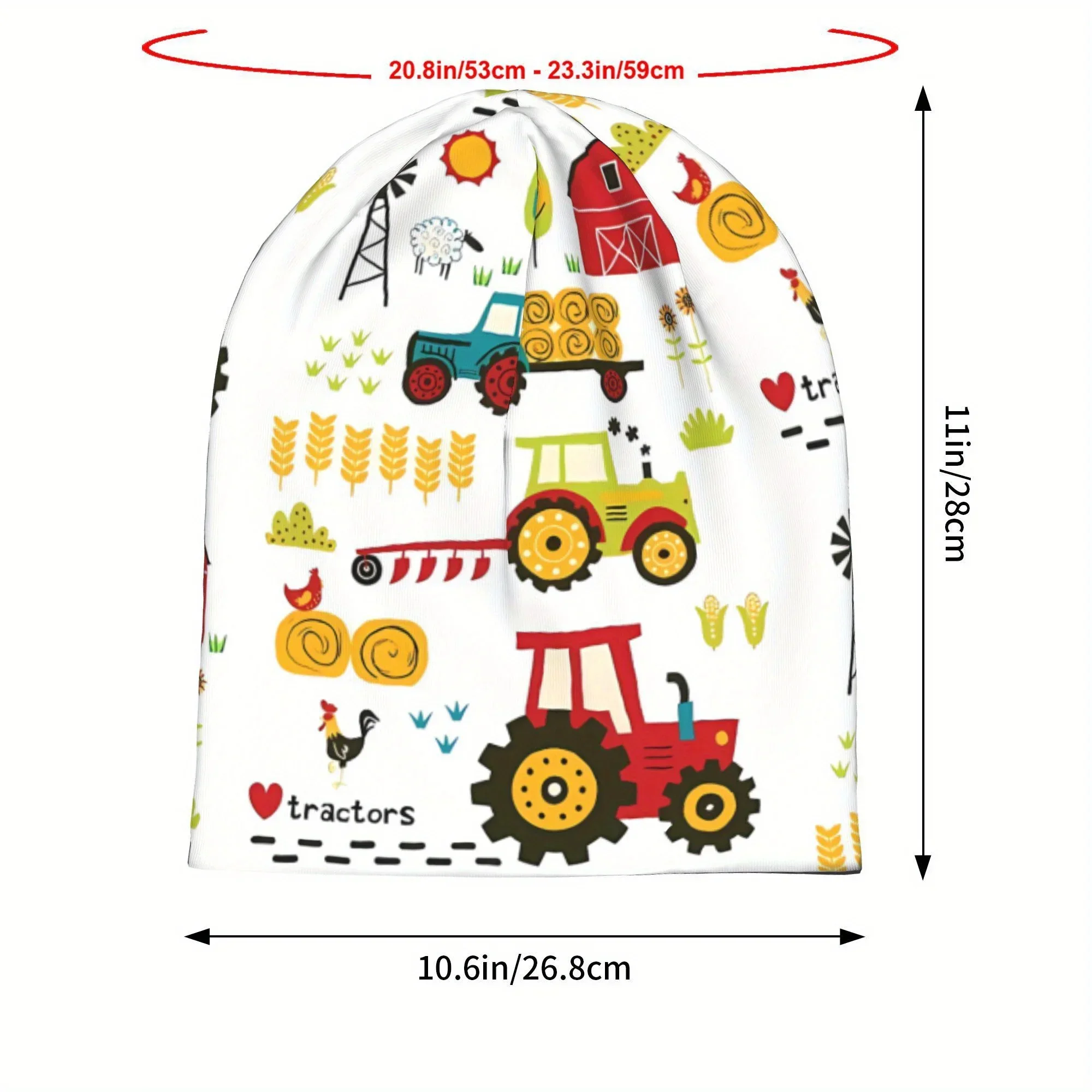 Custom BIIHUDU Men' Tractor Beanie Hat - Funky Farm Style With Tractor, Rural Agriculture Themed Novelty Hat For Tractor, Farm