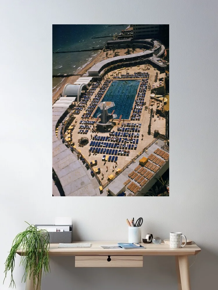 Slim Aarons, Ariel Pool Miami - Fontainebleau Hotel Miami Florida Coastline Swimming Pool, Print Canvas Poster, Home Wall Decor
