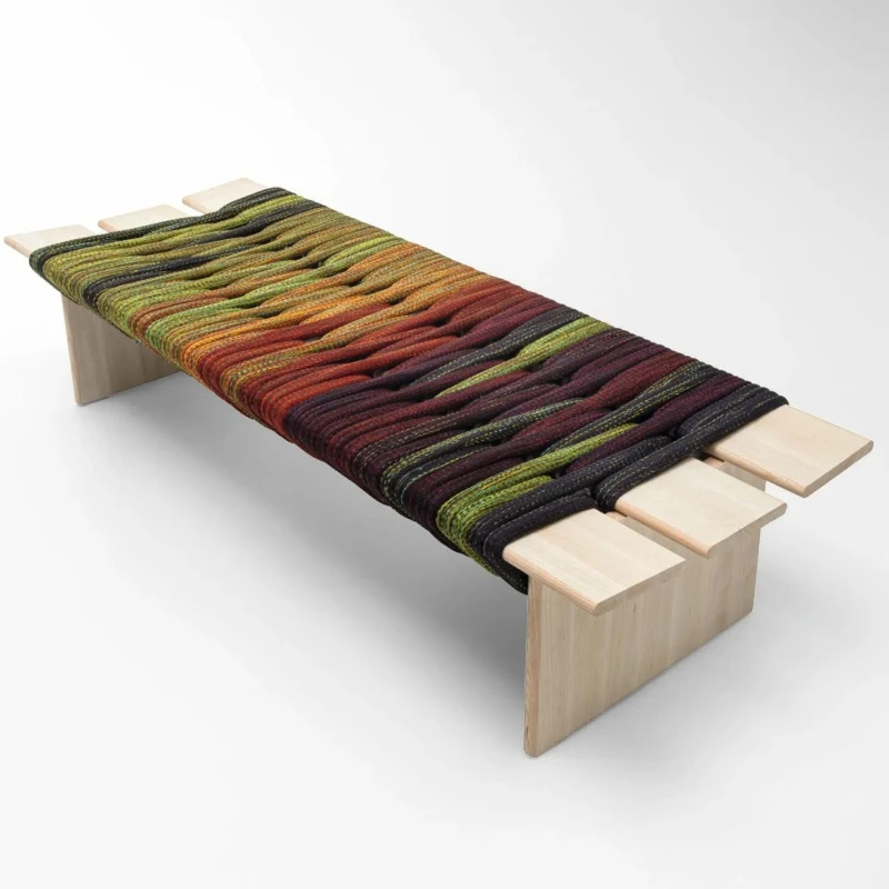 

Modern simple wooden woven bench designer creative living room coffee table stool color striped stool