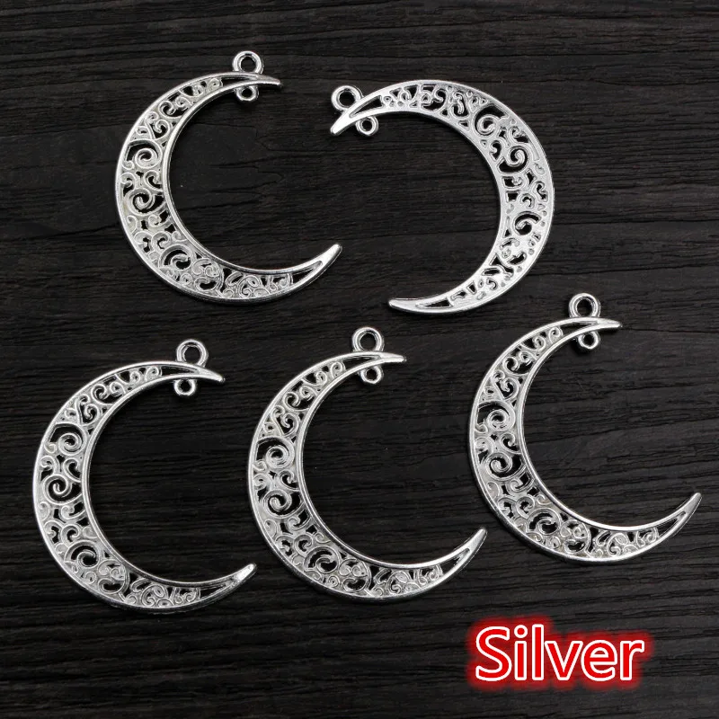 41 x 30 mm, 10 Stück, 6 Farben vergoldet, Mond-Stil, handgefertigte Charms-Anhänger: DIY für Armband-Halskette