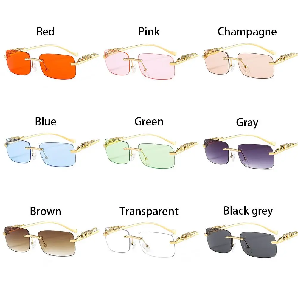 Fashion Eyewear Clear Rimless Rectangle Sunglasses Shades Cheetah Decoration Ocean Lens Sun Glasses