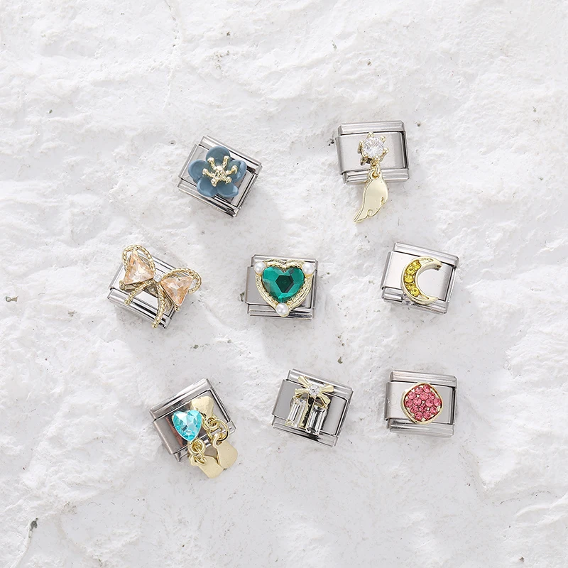 Moda połysk kolorowa cyrkonia wiśnia motyl serce kokarda włoskie koraliki stal nierdzewna Fit 9mm bransoletka bransoletka biżuteria DIY Making