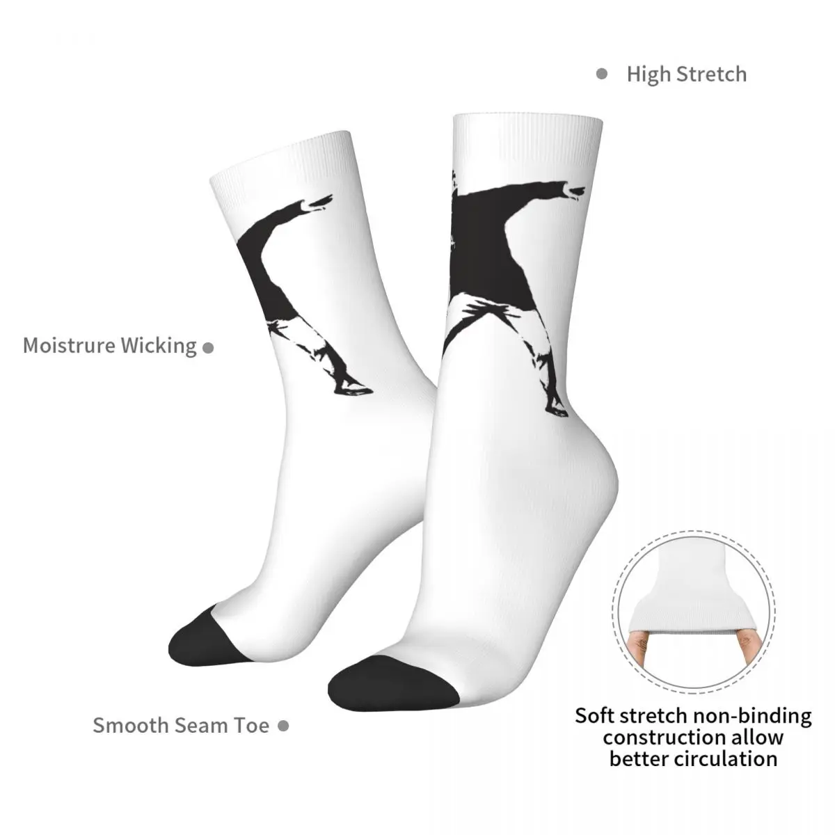 Banksy Graffiti Protest Anarchist Gooien Bloemenwerper Maak kunst niet oorlog op witte achtergrond Sokken Kousen Lange sokken