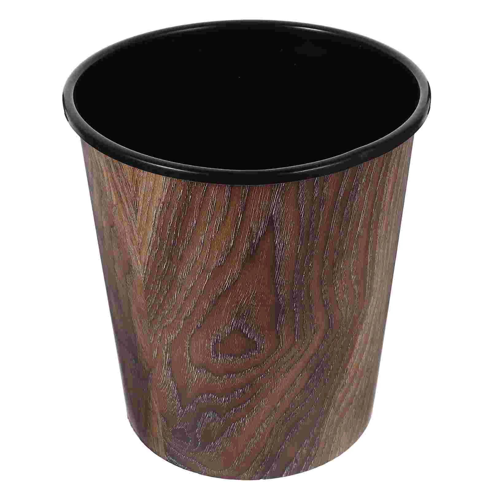 

Retro Imitation Wood Grain Trash Can Bin Office No Cover Plastic Home Garbage Cans for under Desk