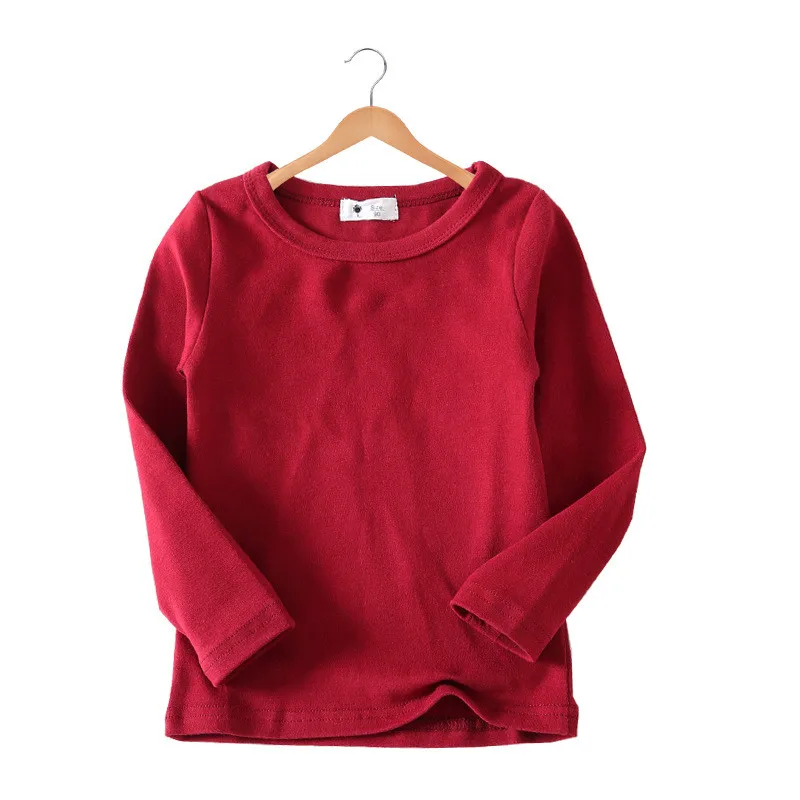 

1pcs Autumn Winter Red Children's T-Shirts Solid Color Warm Tops Kids Round Neck Long Sleeve Base Shirt Girls T shirts Clothes