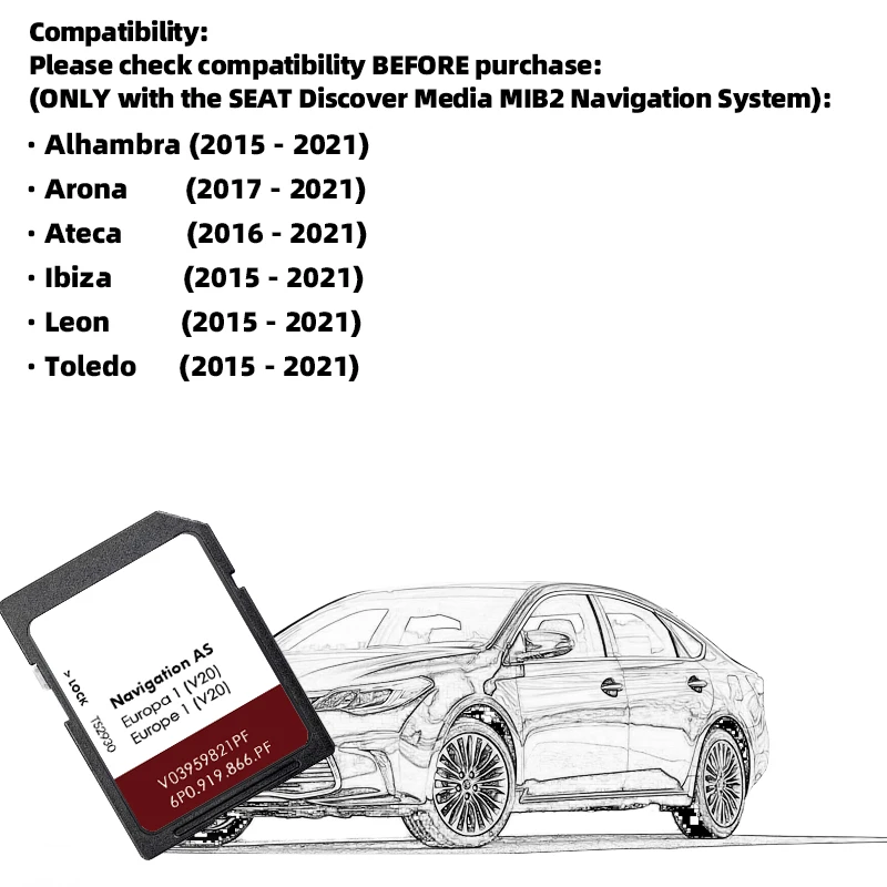 for Seat AS V20 Sat Nav 32GB Map Card Europe 2025 Navigation Leon Car SD Card V03959821PF / 6P0919866PF