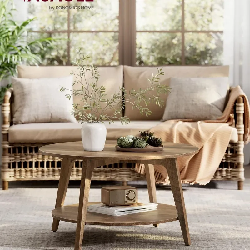 Custom Round Coffee Table Two Tier Small Living Room Furniture Compact Design