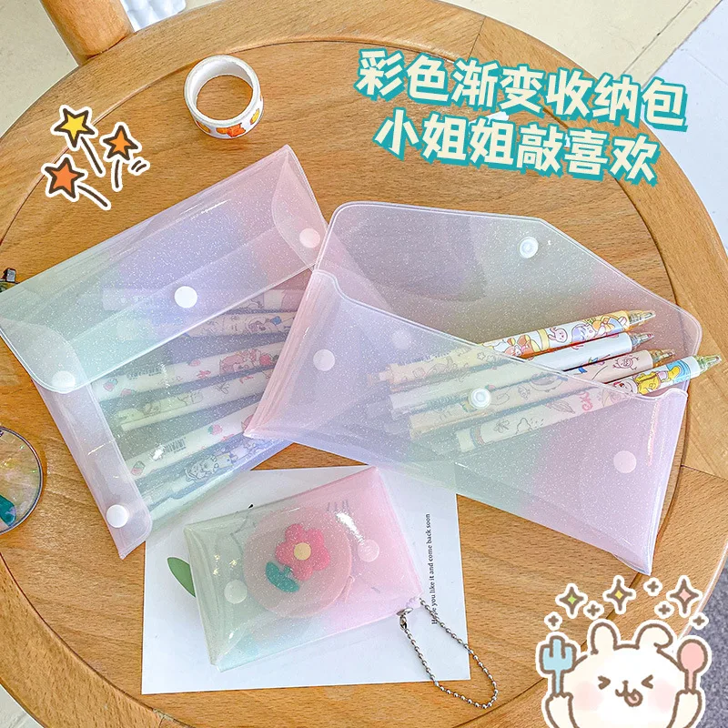 Kawaii Transparent Pencil Case Shiny Gradient Color Pencil Pouch School Pencil Box Pencilcase Pencil Bag Stationery Supplies