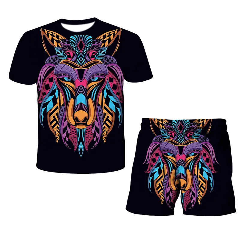 Zomer Korte Mouw T-shirt Set Mannen Trainingspak Dagelijks Casual Streetwear 2 Stuk 3D Lion King Printing Oversized Sport pak