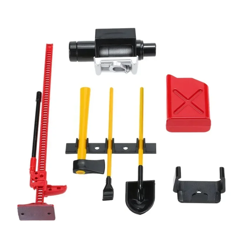 6pcs 1/10 Scale Garage Accessories Tools Hi-Lift Jack Winch Shovel Jerry Can Axe Toy for RC Crawler Truck SCX10 TRX4 D90 CC01