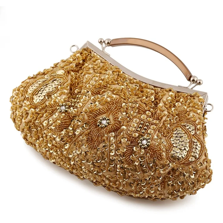 Vintage Sequin Beaded Handbags For Women Wedding Party Bridal Clutches Evening Bag Fashion Retro Chain Crossbody Shoulder Bag