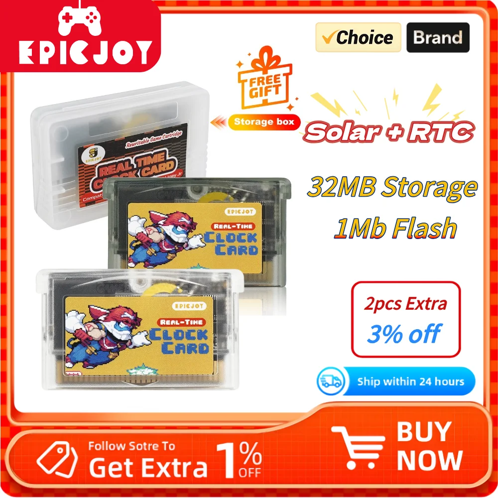 EPICJOY Rewritable GBA Flash Cart-32MB Storage 1Mb Flash-Solar +