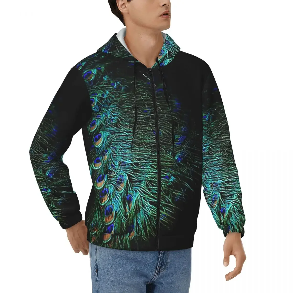 

Толстовка на молнии с павлиньими перьями, пуловер в стиле хип-хоп, осень-зима, мужская и женская толстовка, топы с длинными рукавами