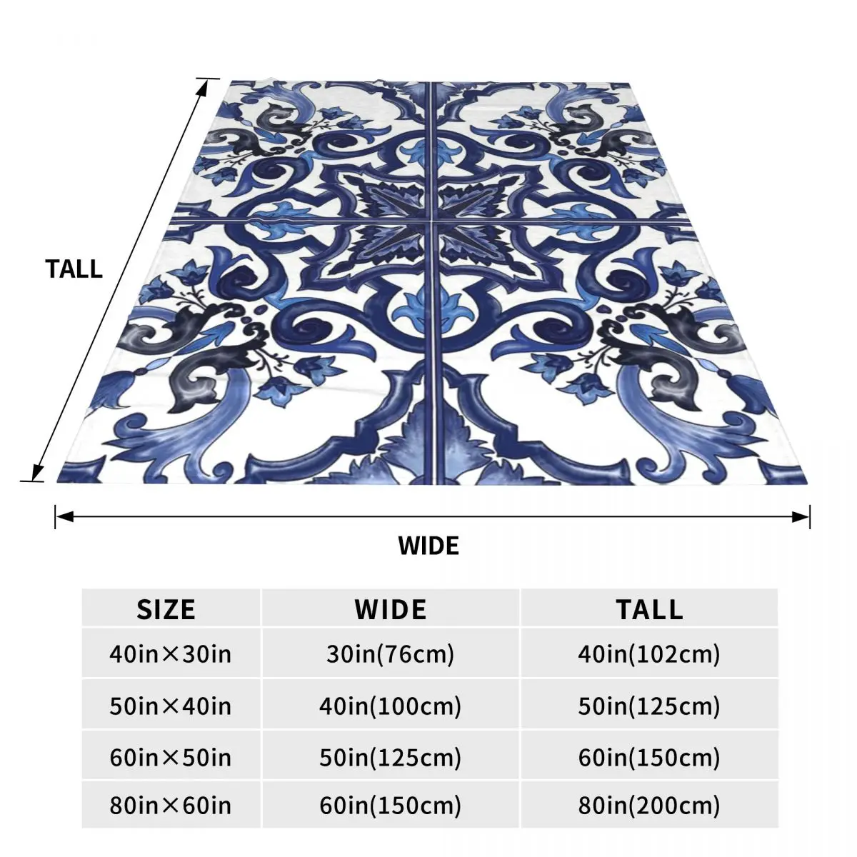 Blue Ornate Floral Mediterranean Sicilian Tile Blanket Fleece Sofa Throw Blanket For Couch Bedding Travel Throws Bedspread Quilt