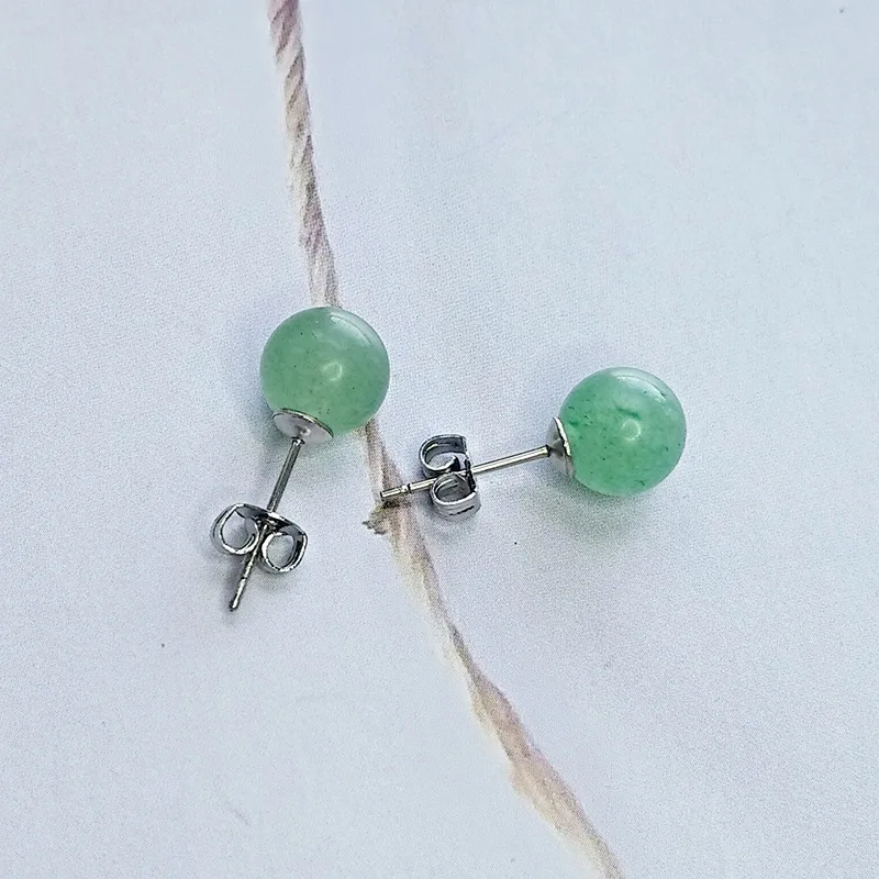 

Buyee 925 Sterling Silver Female Stud Earring 8mm Natural Jade Earring for Women Fashion Simple Round Fine Jewelry Earring Gift