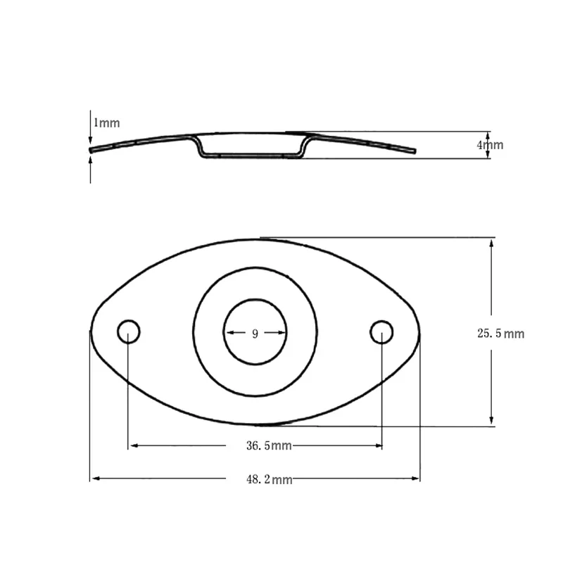 1PCS Oval Indented Jack Output Plate Jackplate and Socket for Mono Electric Guitar, Silver/Black