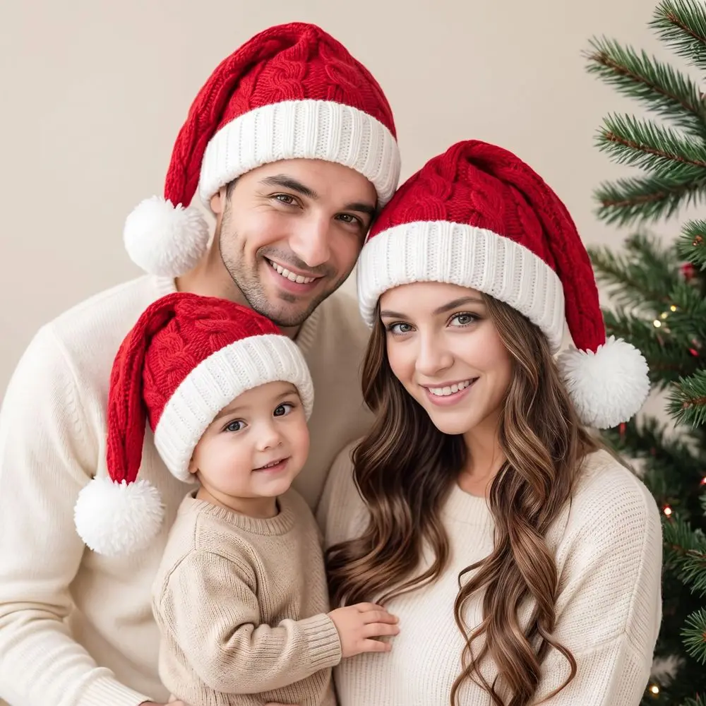 Gift Merry Christmas Hat Christmas Knitted Hat Stripe Warm Woolen Hat Green Red Korean Style Parent Child Hat