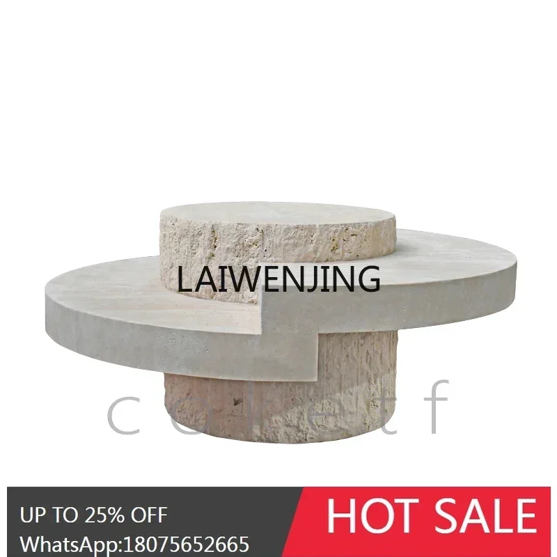 T9-Home Silent Wind Natural Travertine Coffee Table, Creative Model Room Sales Department Round Broken Coffee Table