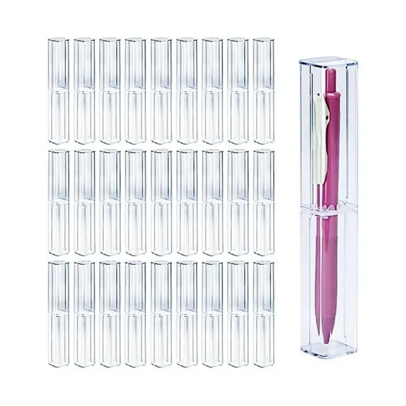 Fits for 25Pcs Clear Acrylic Pencil Case, Reusable Pen Gift Box Empty Plastic Pen Storage Container Pencil Packaging Box Set