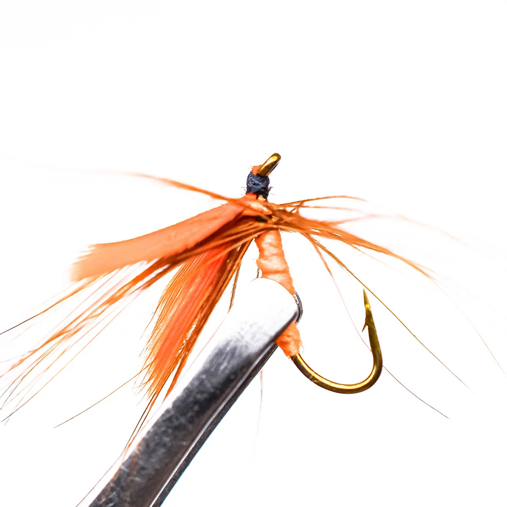 Topranc 12Pcs Orange Wing 12# Dry Hook Fly Flies Lures Fishing Flies Artificial Insect Hook Trout Fly Fishing Lure